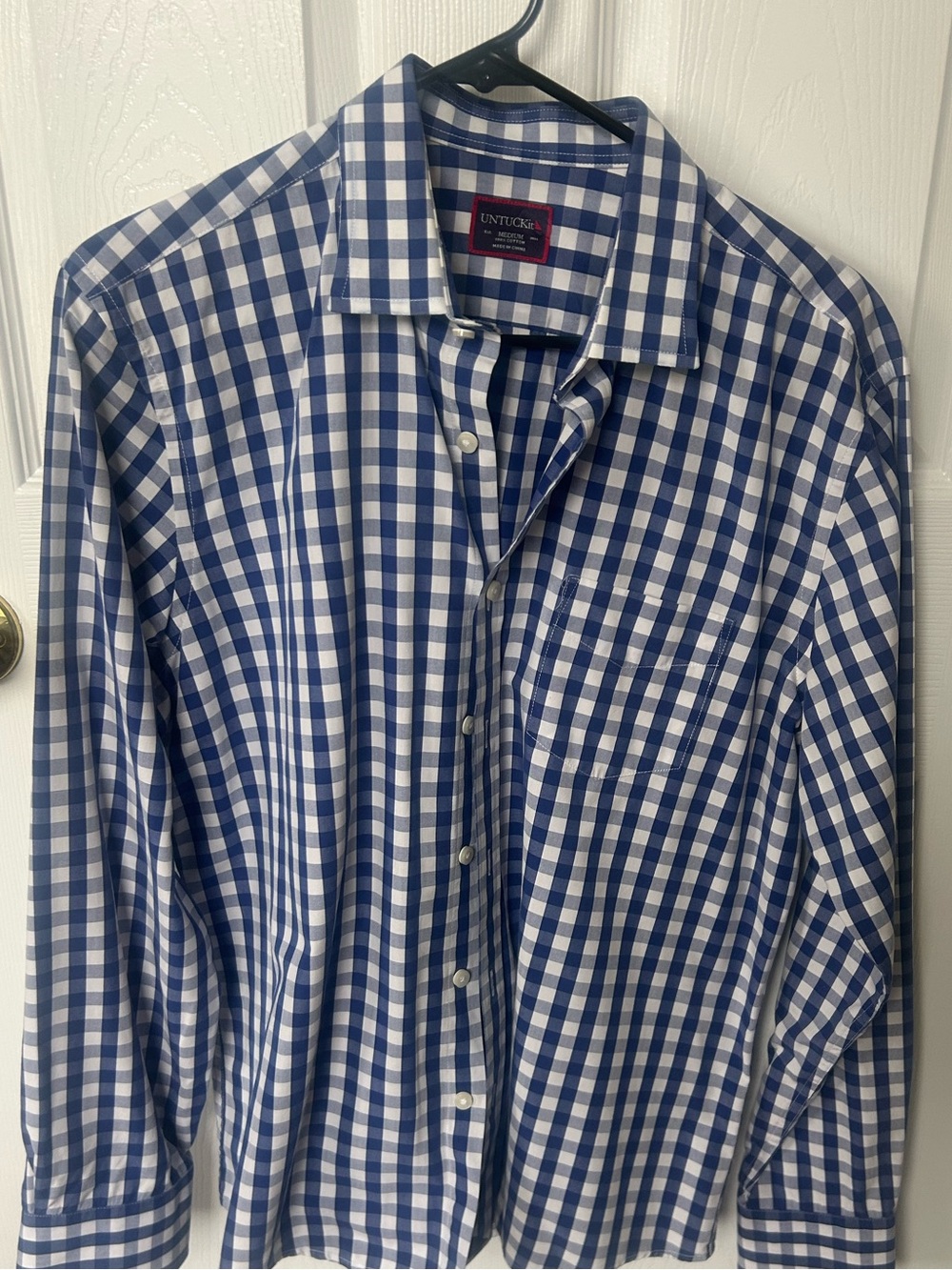 UNTUCKit Classic Blue Gingham Men's Button-Up Shirt, size M Medium